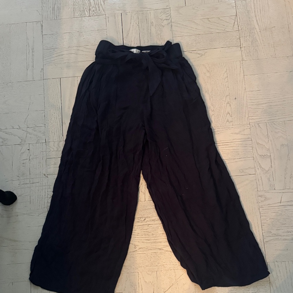 Hollister Dark Blue Wide-Leg Linen Pants